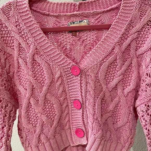 Pilcro Pink Button-Up Cable Knit Cardigan - Picture 2 of 3